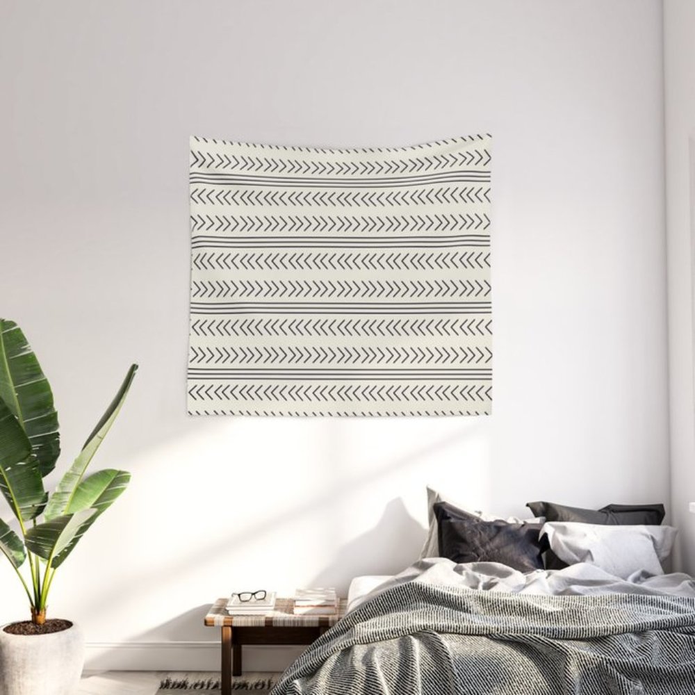 Simple monochrome mudcloth inspired ethnic pattern - black on off white by Brank
